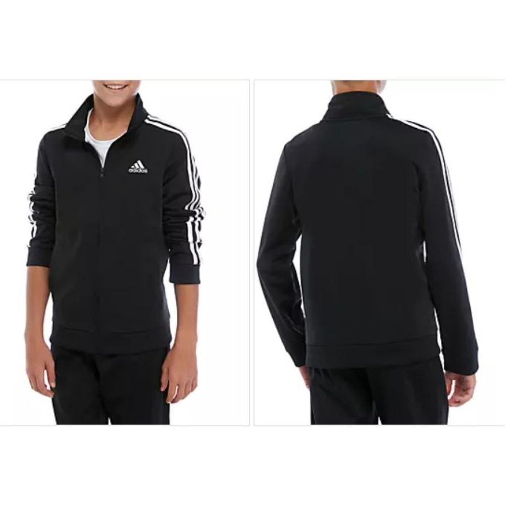 NWOT Adidas Tricot Jacket Youth Black 3 Stripe Size Large